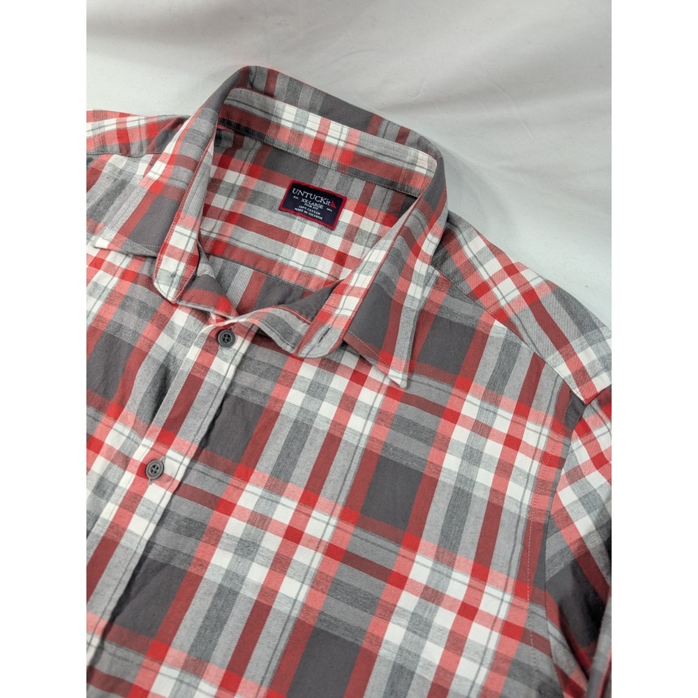 UNTUCKit Shirt Mens 2XL Slim Fit Red Gray Plaid Button Up Preppy Long Sleeve